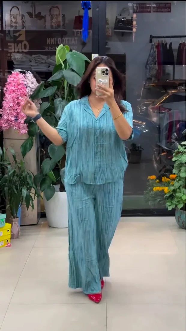 Sky Blue Pure Linen Co-Ord Set for Women | Premium Casual & Office Wear Set