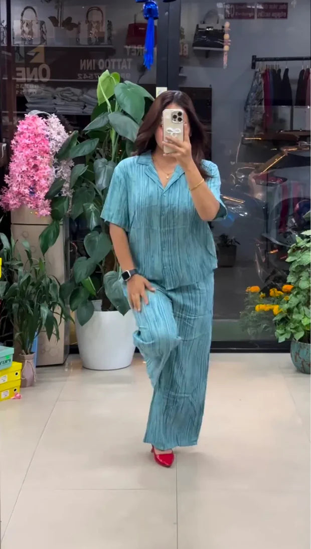 Sky Blue Pure Linen Co-Ord Set for Women | Premium Casual & Office Wear Set