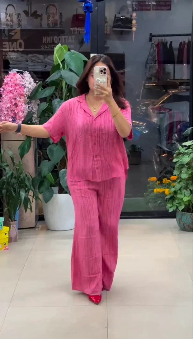 Pink Pure Linen Co-Ord Set for Women | Premium Casual & Office Wear Set