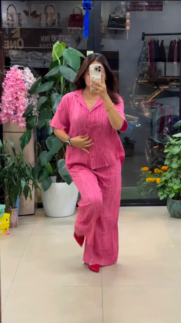 Pink Pure Linen Co-Ord Set for Women | Premium Casual & Office Wear Set