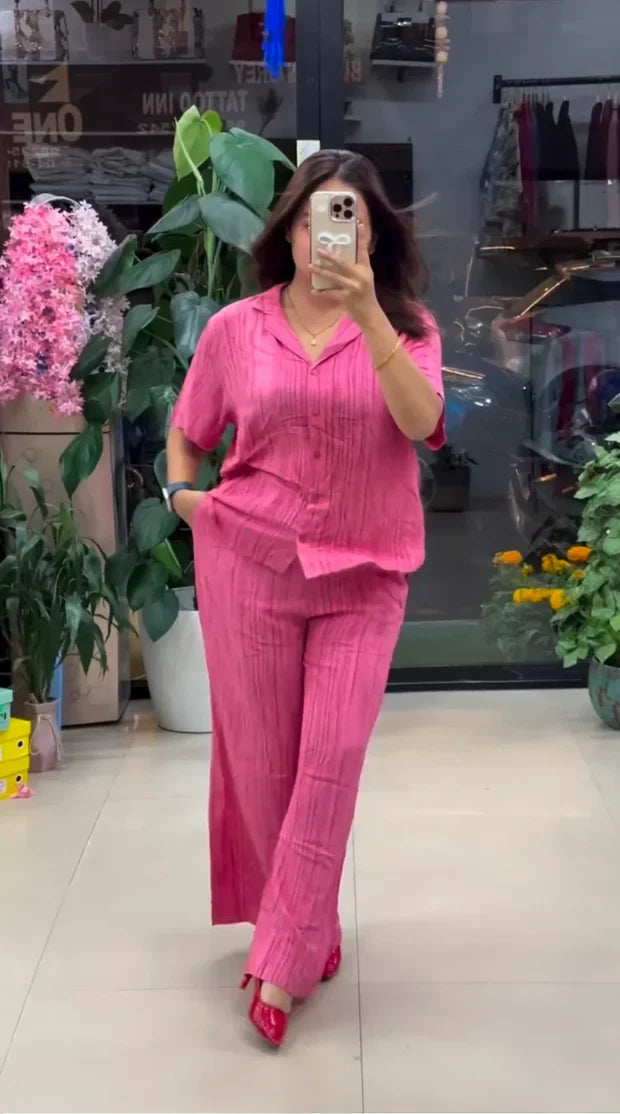 Pink Pure Linen Co-Ord Set for Women | Premium Casual & Office Wear Set