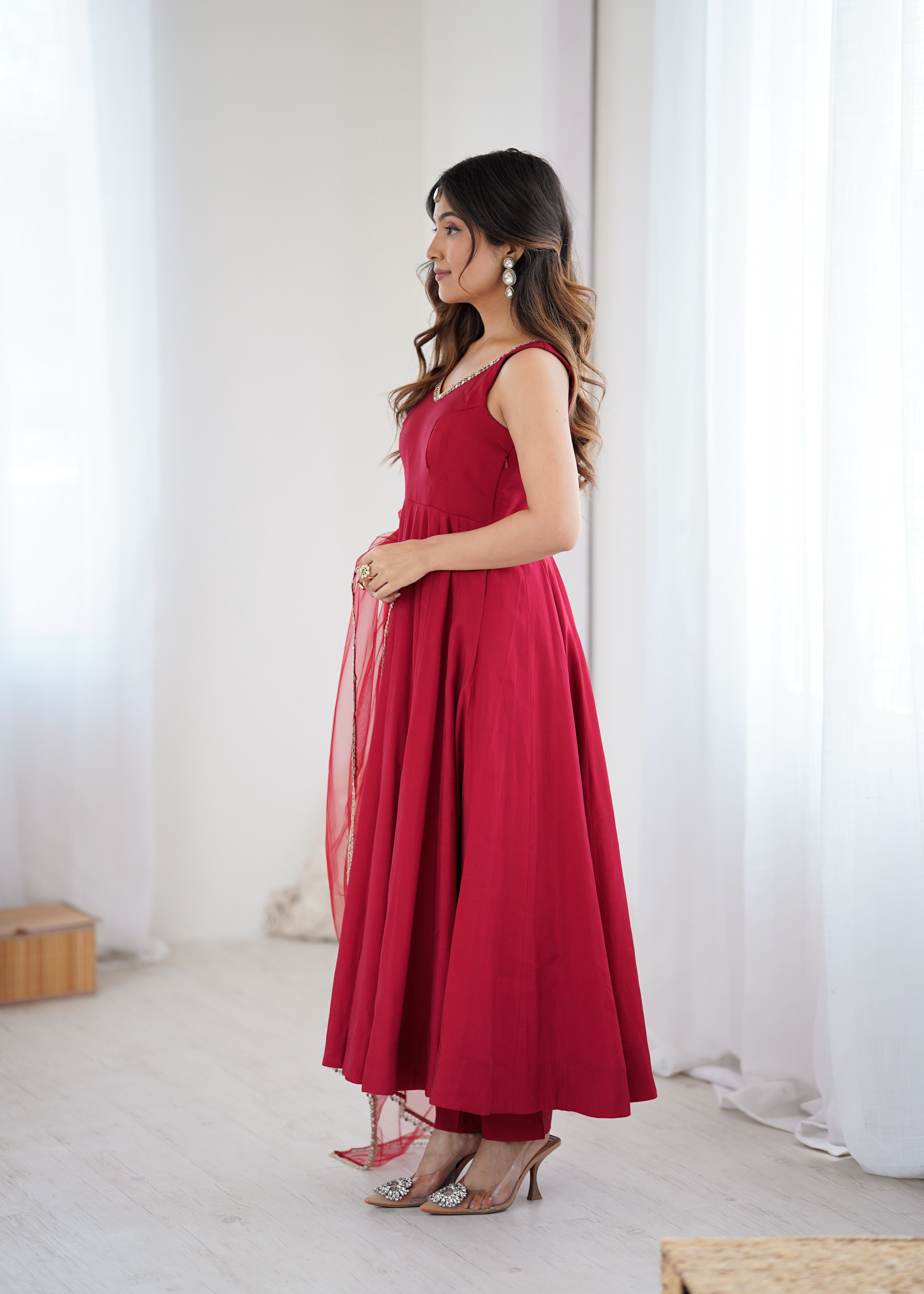 Premium Pure Romansilk Chanderi 4 Meter Flared Anarkali Gown Set