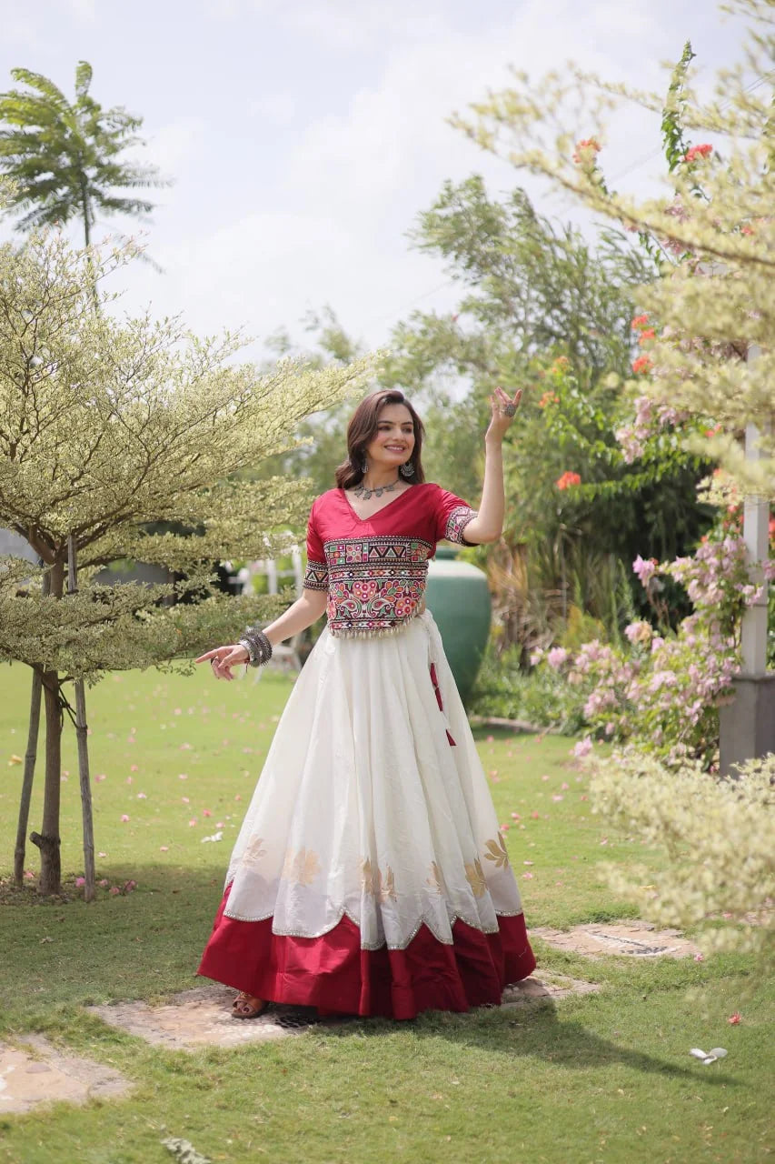 Premium Roman Fabric Navratri Lehenga Choli with Gota & Mirror Work