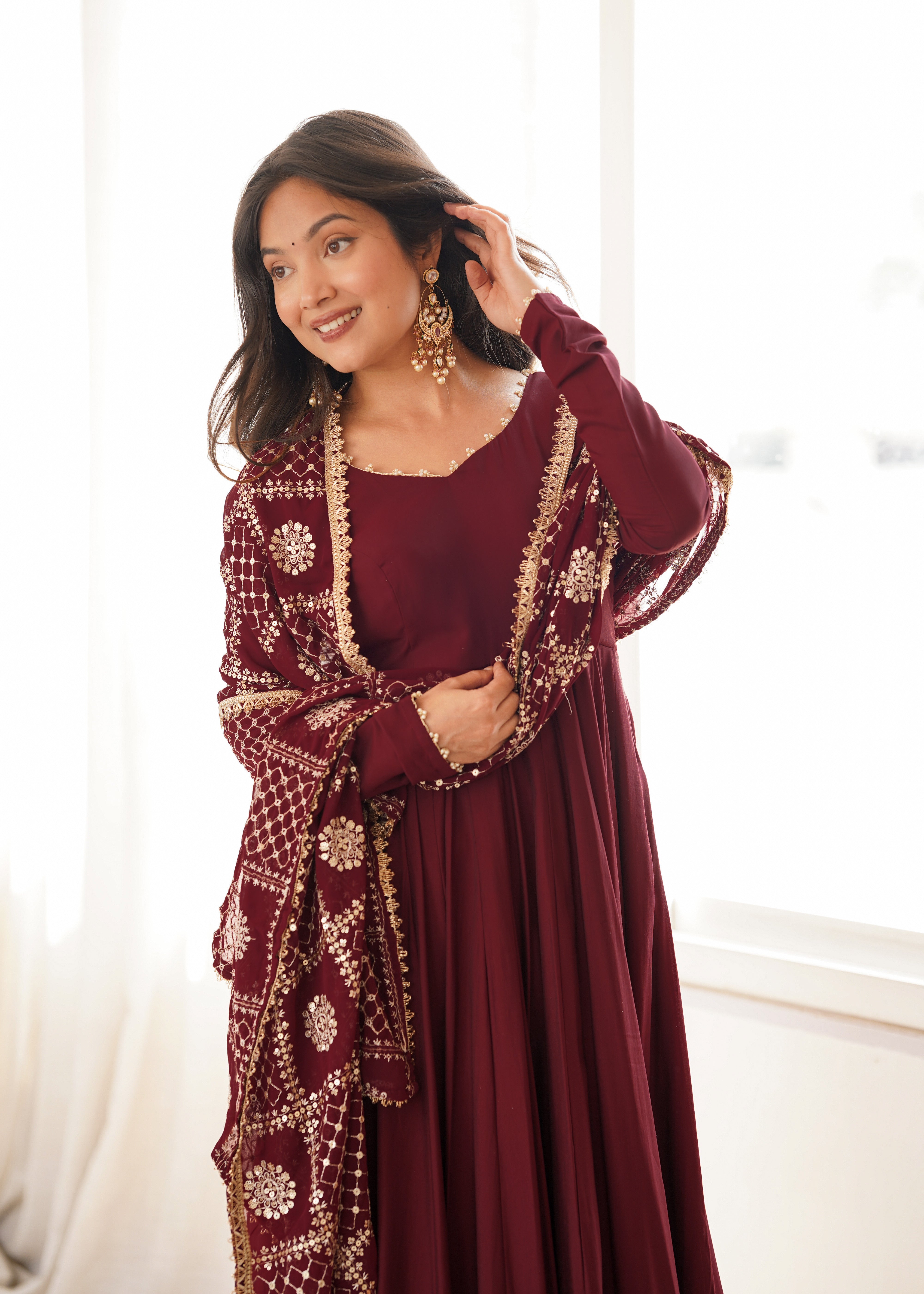 Premium Pure Romansilk Chanderi Fully Flared Anarkali Gown Set