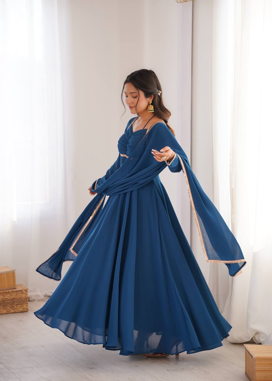 Premium Fox Blooming Georgette 7 Meter Flared Anarkali Gown Set