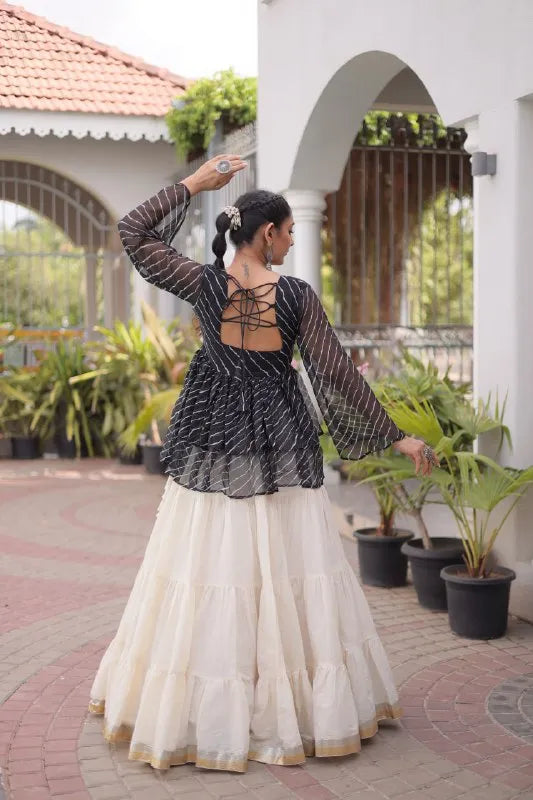 Premium Kora Cotton Navratri Lehenga Choli with Frill Stitching, Lampi Lace & Kutchi Gamthi Patchwork