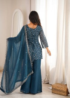 Premium Crunchy Silk Top Pant Set with Embroidery, Sequin & Jari Work