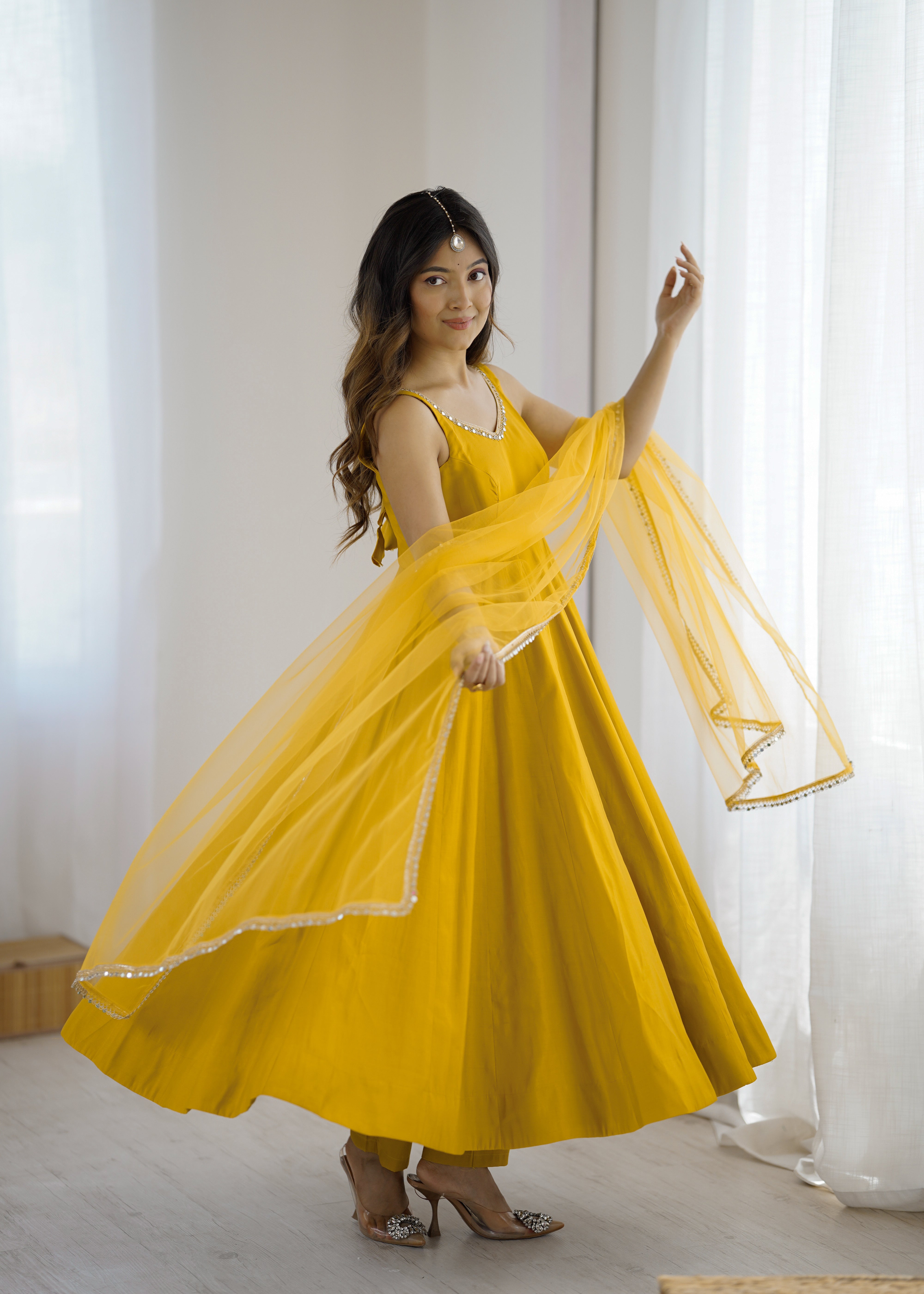 Premium Pure Romansilk Chanderi 4 Meter Flared Anarkali Gown Set