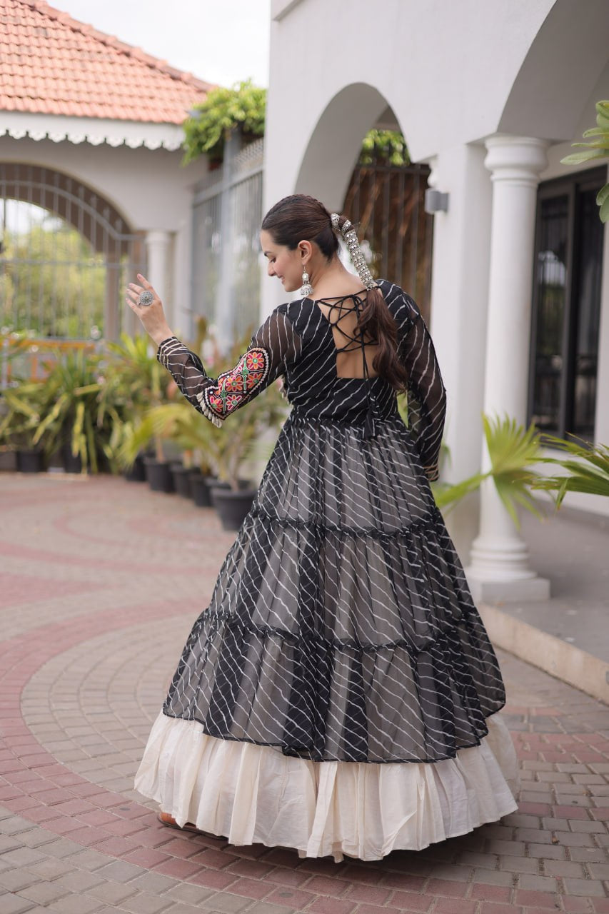 Premium Kora Cotton Navratri Lehenga with Laheriya Print & Kutchi Patchwork Kurti