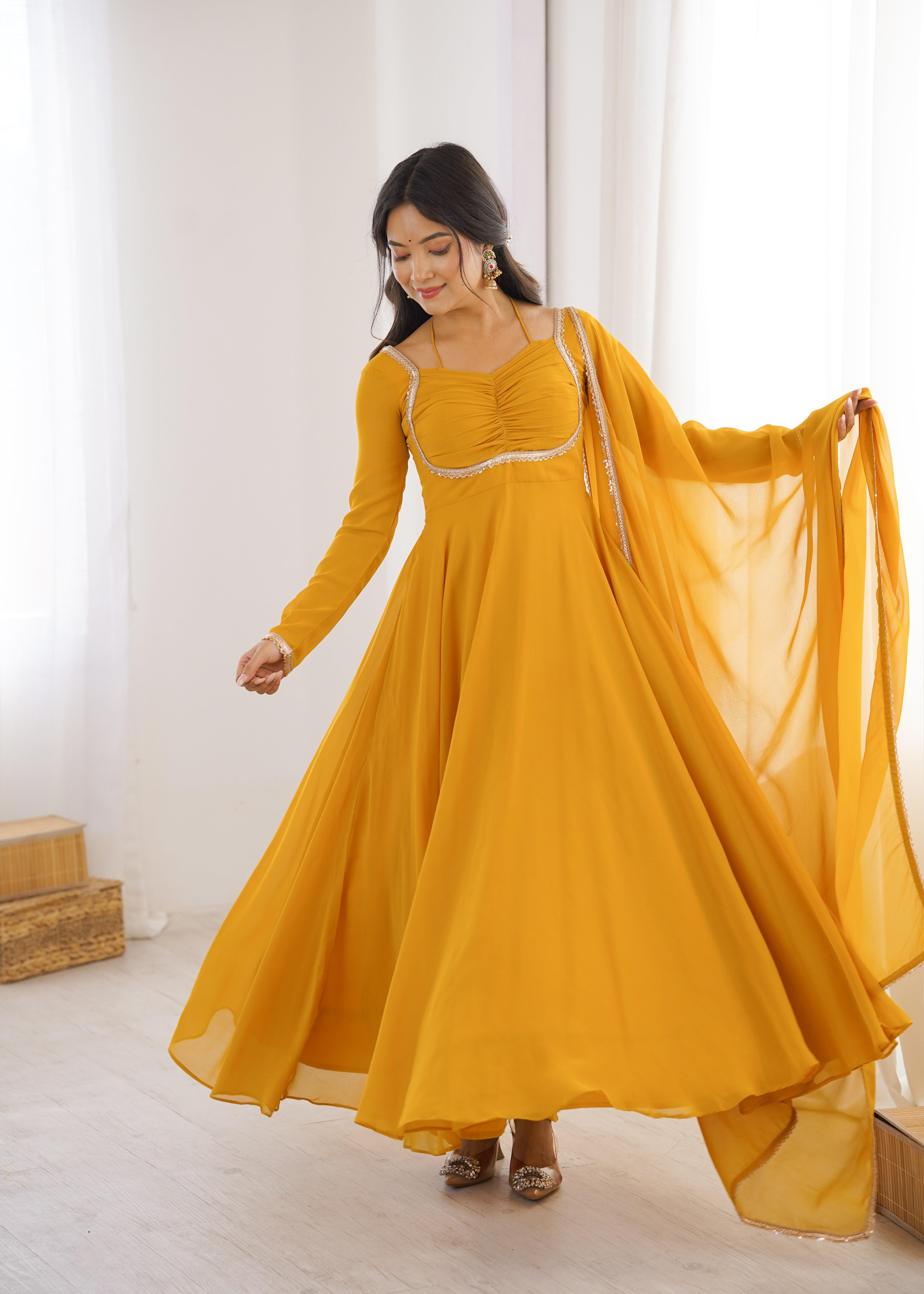 Premium Fox Blooming Georgette 7 Meter Flared Anarkali Gown Set