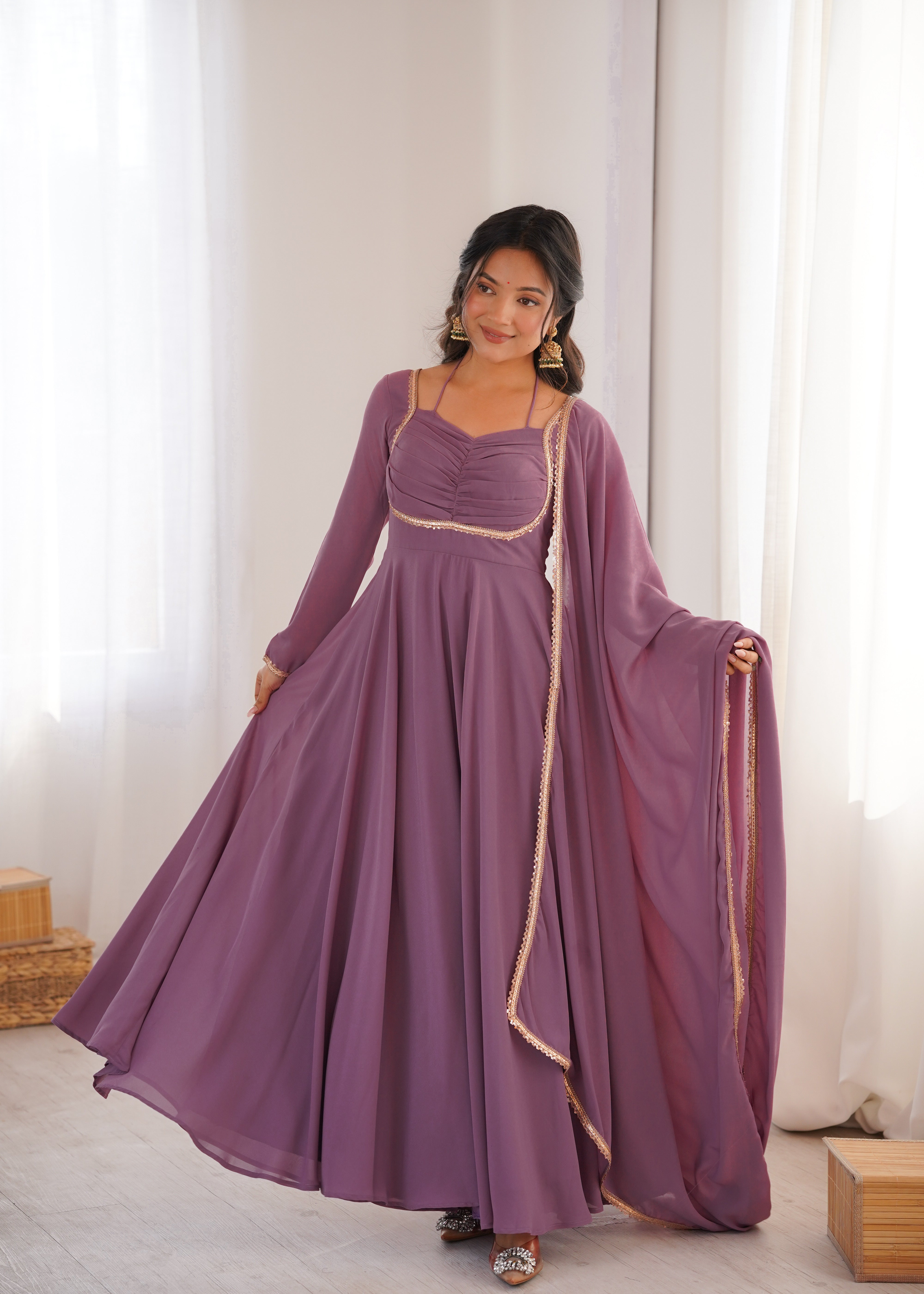 Premium Fox Blooming Georgette 7 Meter Flared Anarkali Gown Set