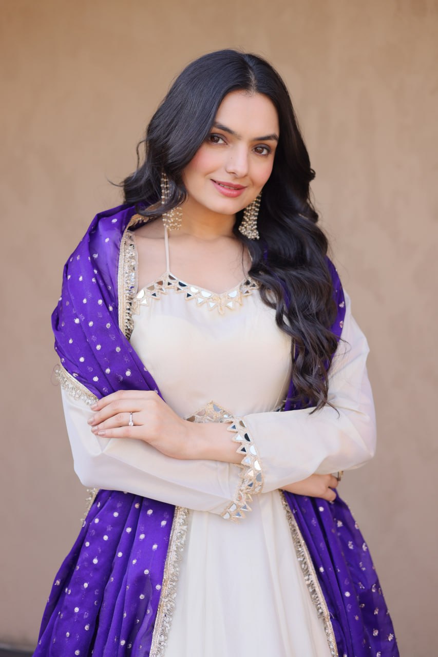 Premium Cosmos Real Mirror Work Gown with Dupatta