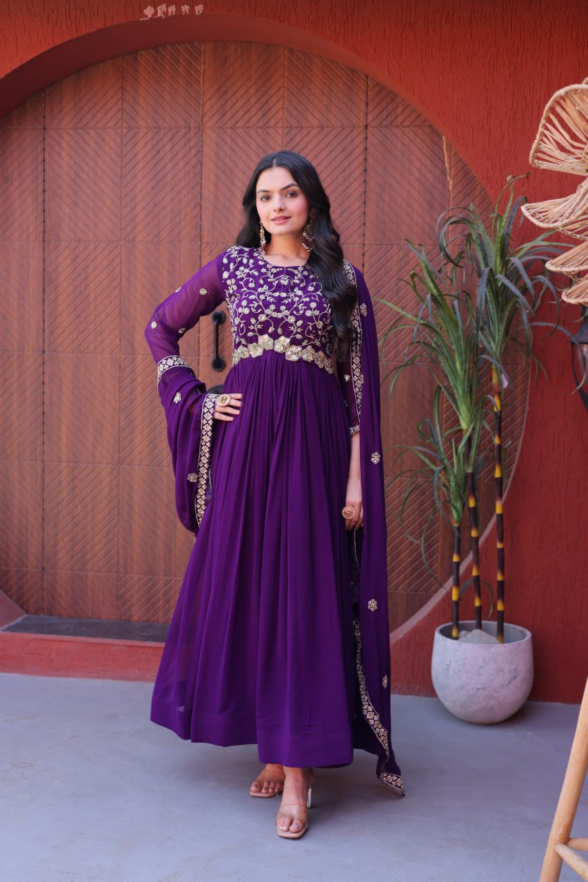 Premium Faux Blooming Embroidered Gown with Dupatta