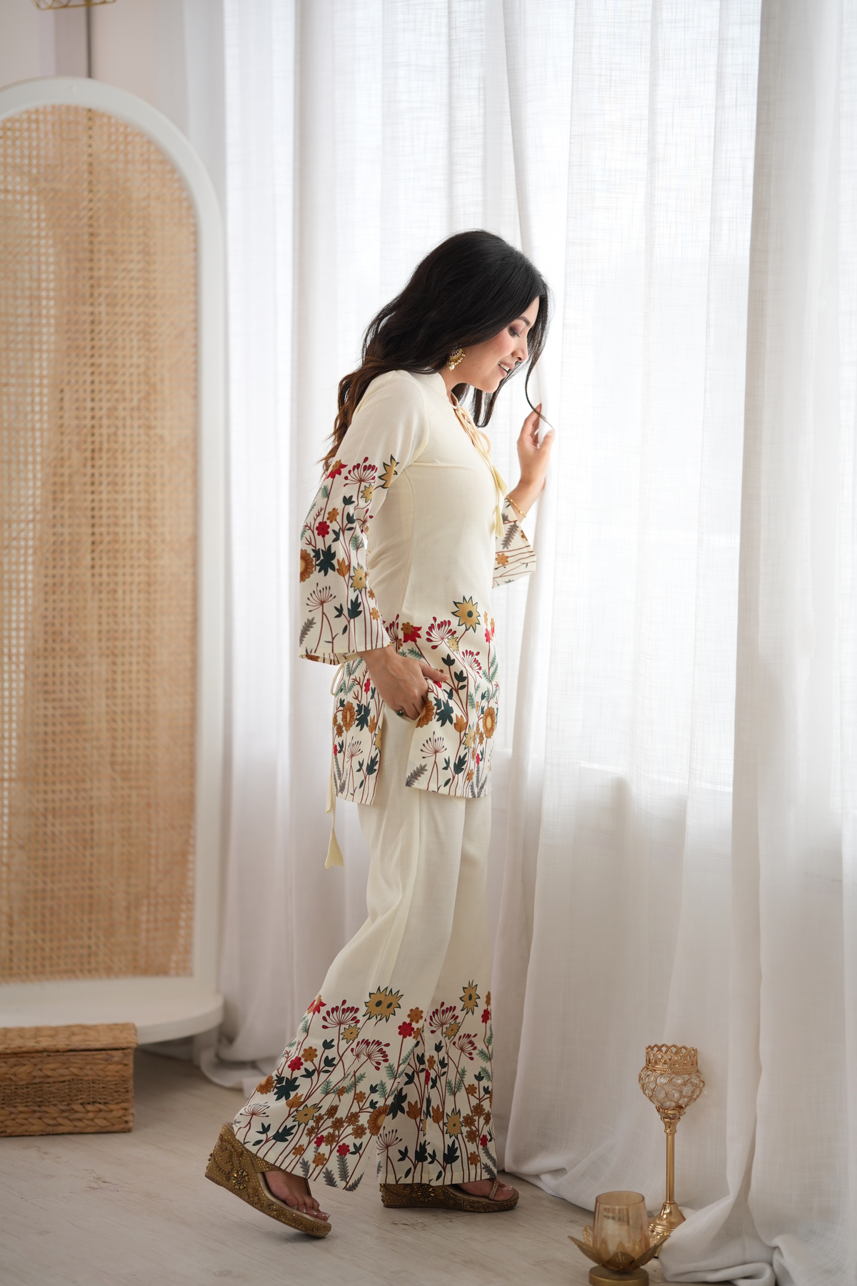 Premium Magic Slub Cotton Floral Printed Kurta Pant Set
