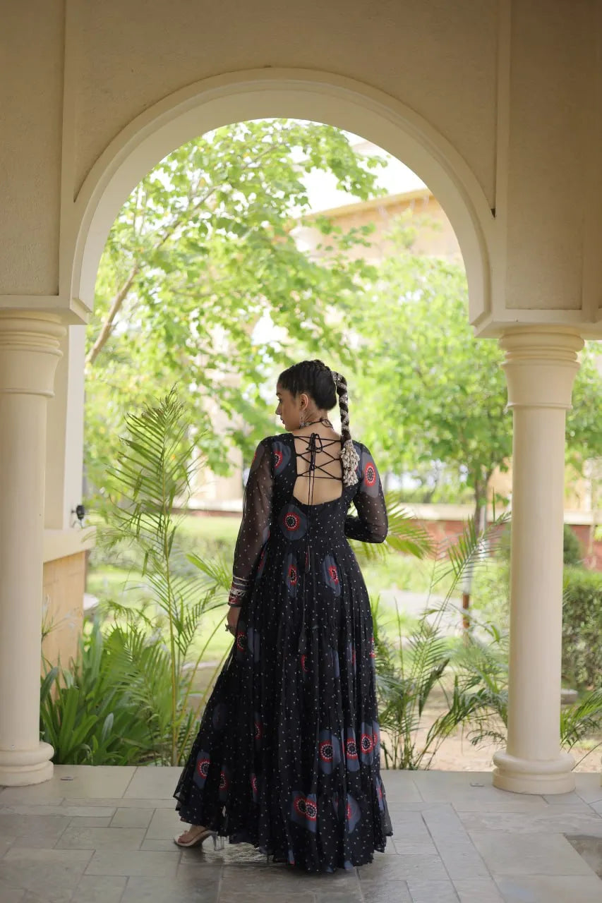 Premium Faux Georgette Navratri Gown with Bandhani Print & Kutchi Patchwork