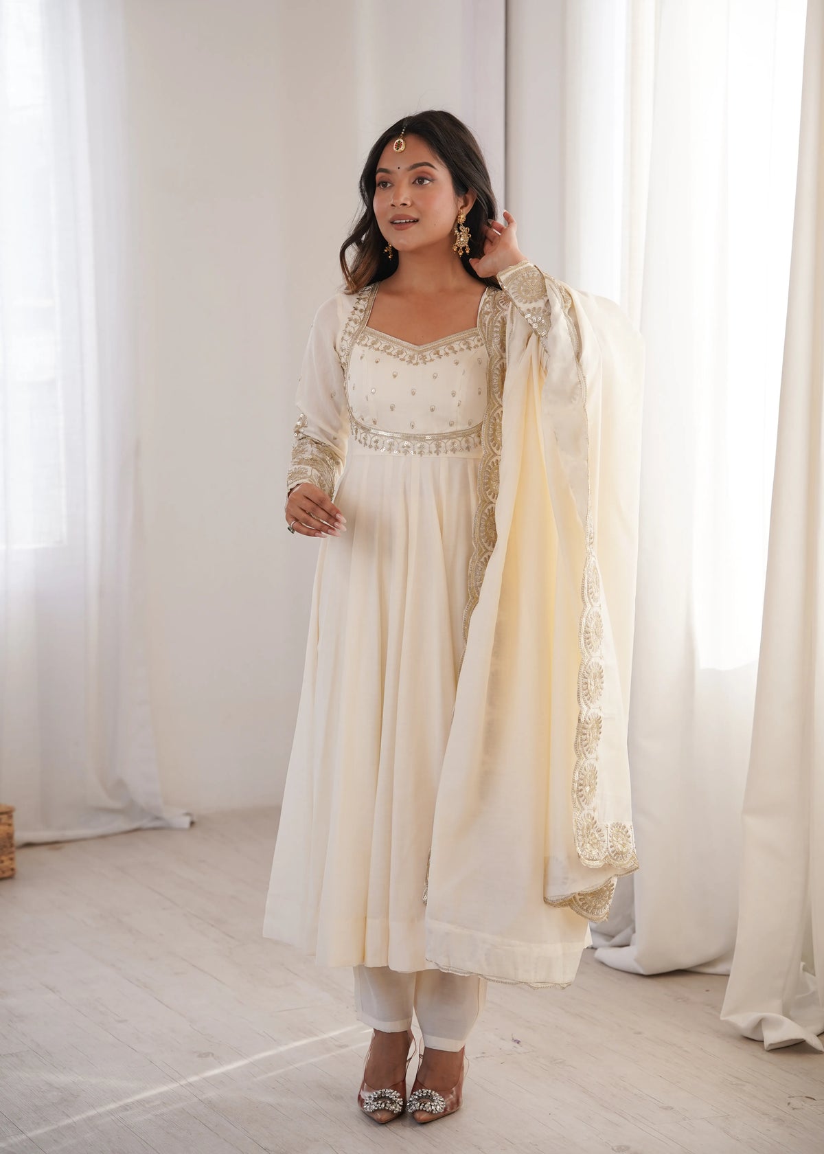 Premium Roman Silk Anarkali Gown with Embroidery & Sequin Work