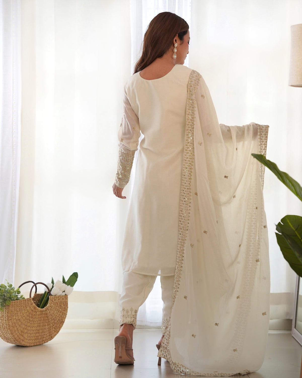 Premium Chinon Silk Straight Fit Kurta Set with Embroidery, Sequin & Jari Work