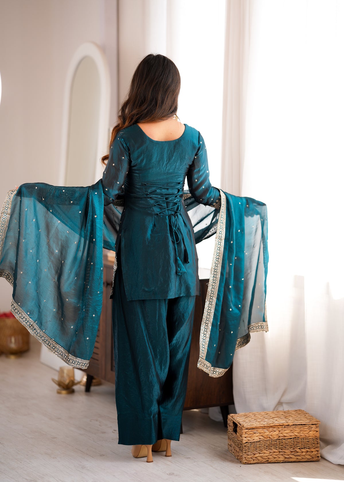 Premium Heavy Fendy Silk Embroidered Farshi Shalwar Set
