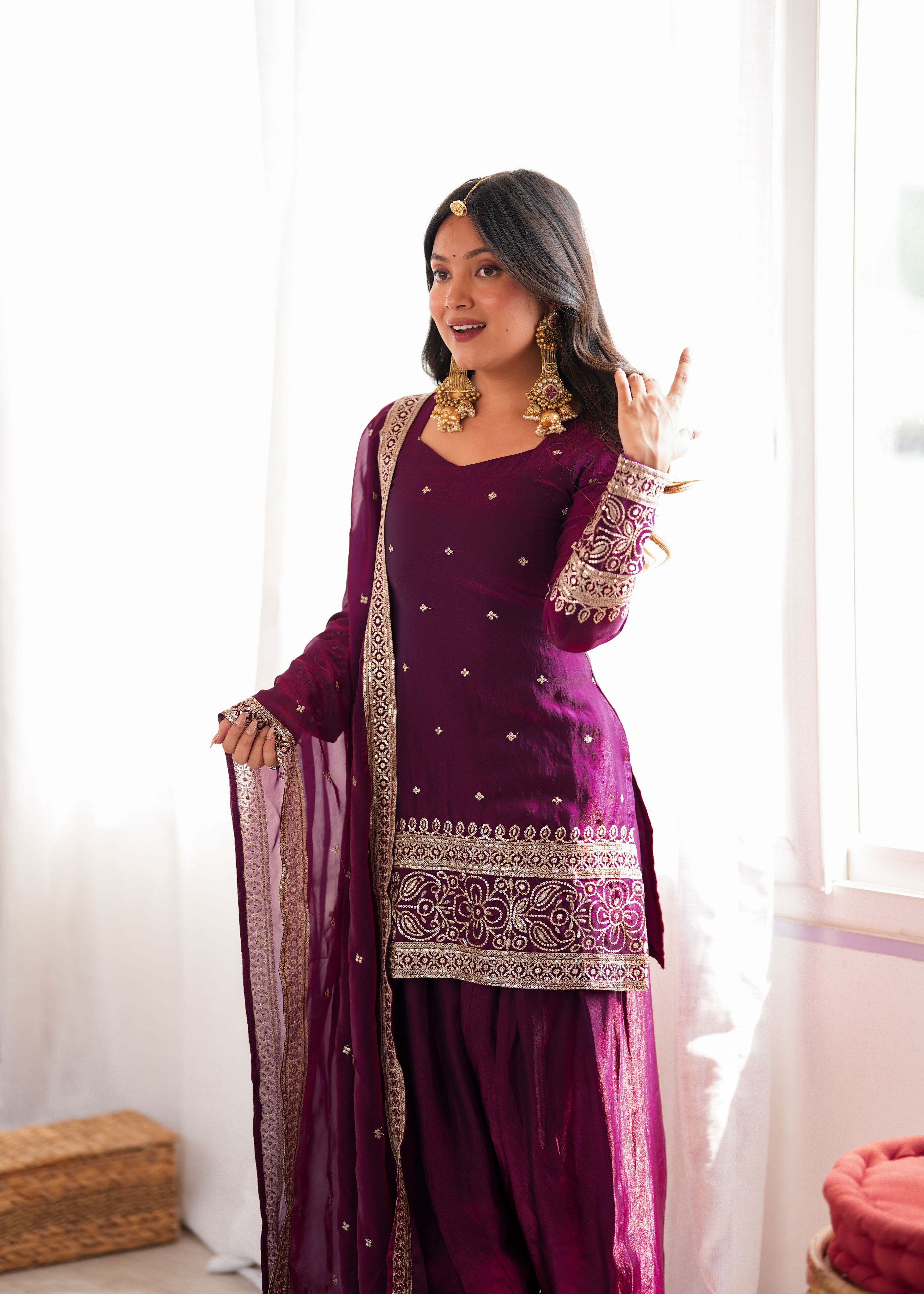 Premium Heavy Fendy Silk Embroidered Farshi Shalwar Set
