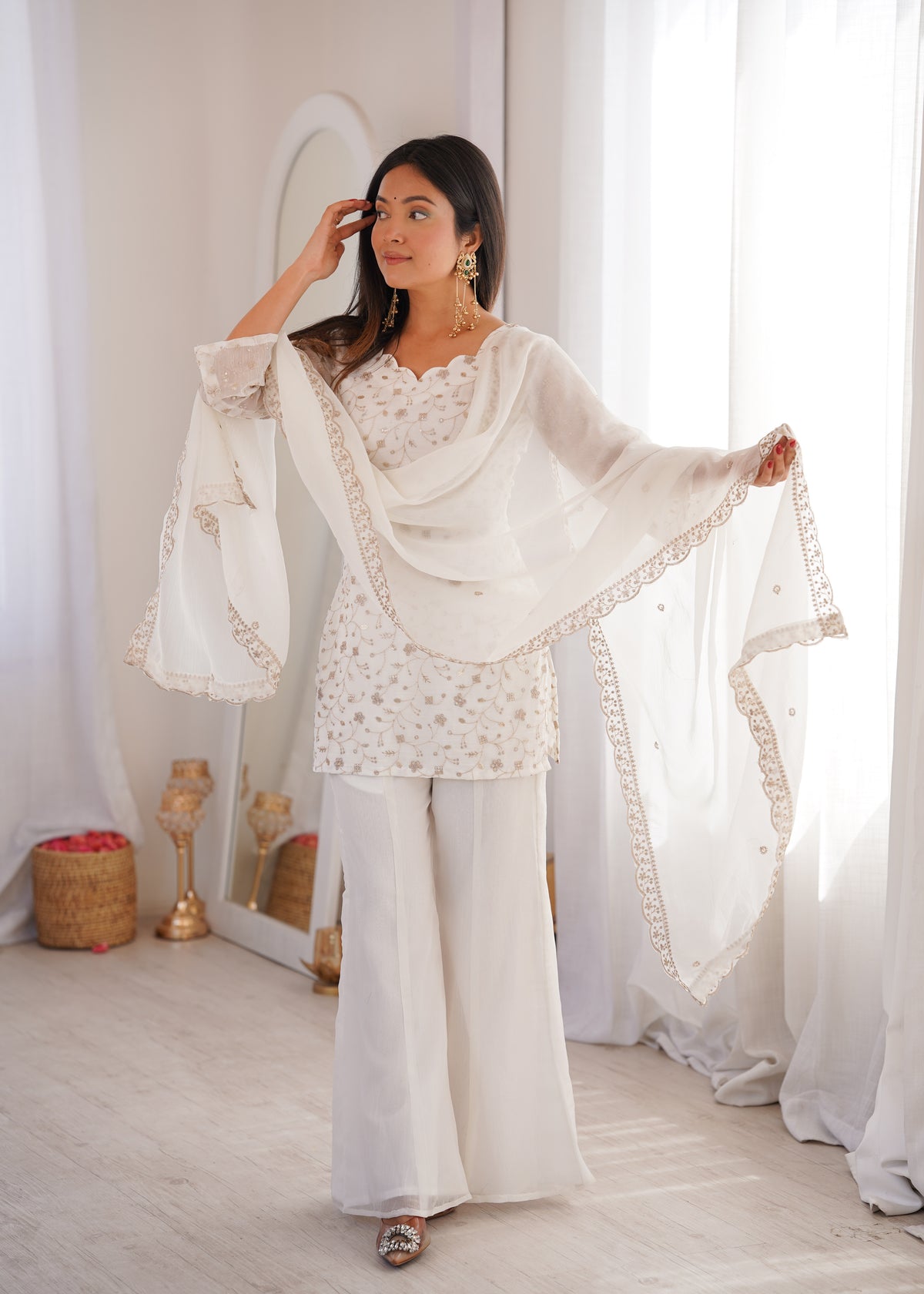 Premium Crunchy Silk Top Pant Set with Embroidery, Sequin & Jari Work