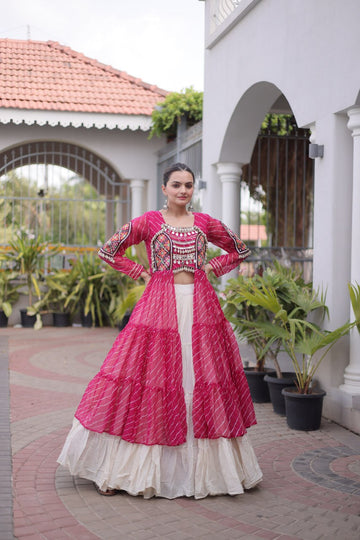 Premium Kora Cotton Navratri Lehenga with Laheriya Print & Kutchi Patchwork Kurti