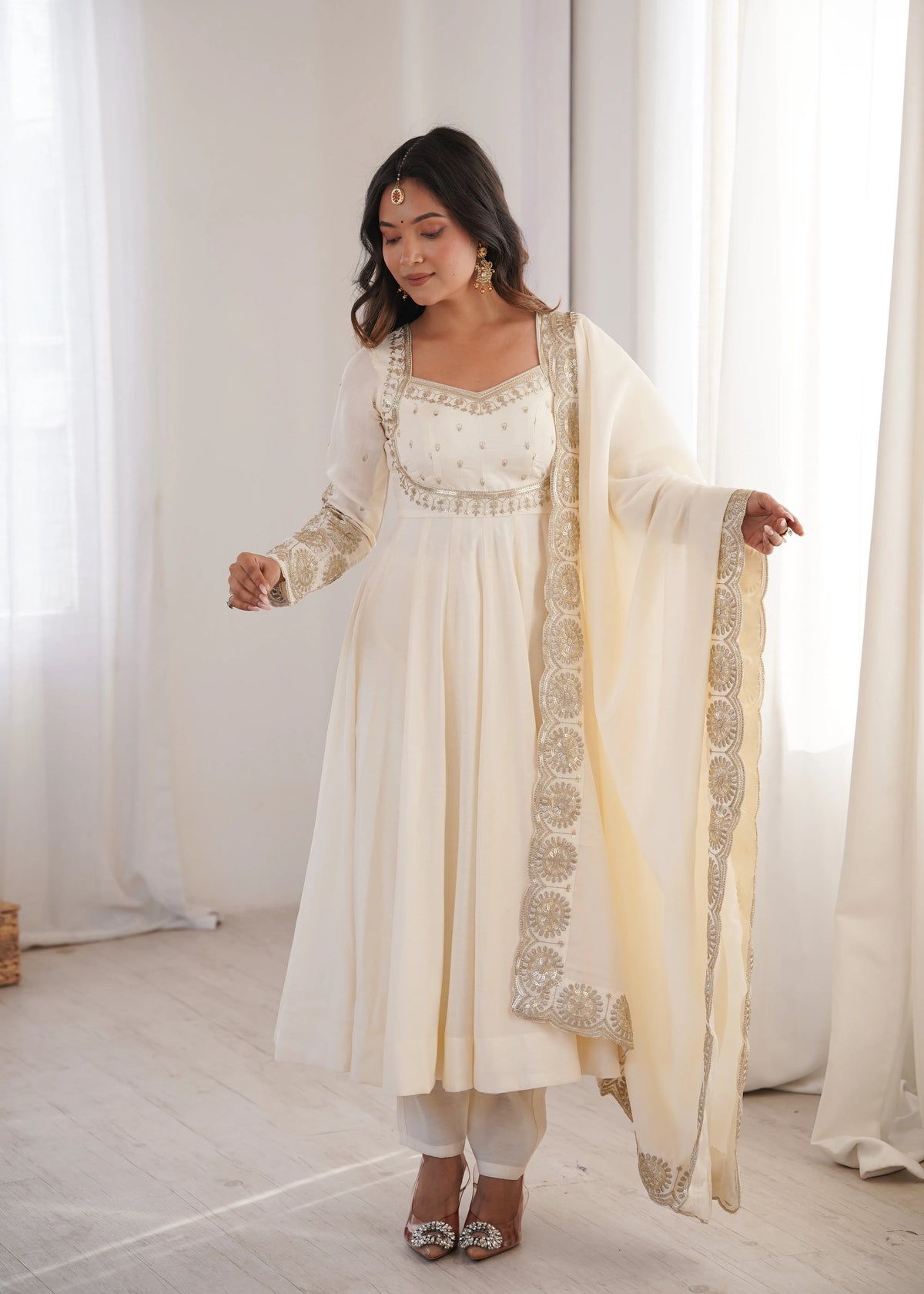 Premium Roman Silk Anarkali Gown with Embroidery & Sequin Work
