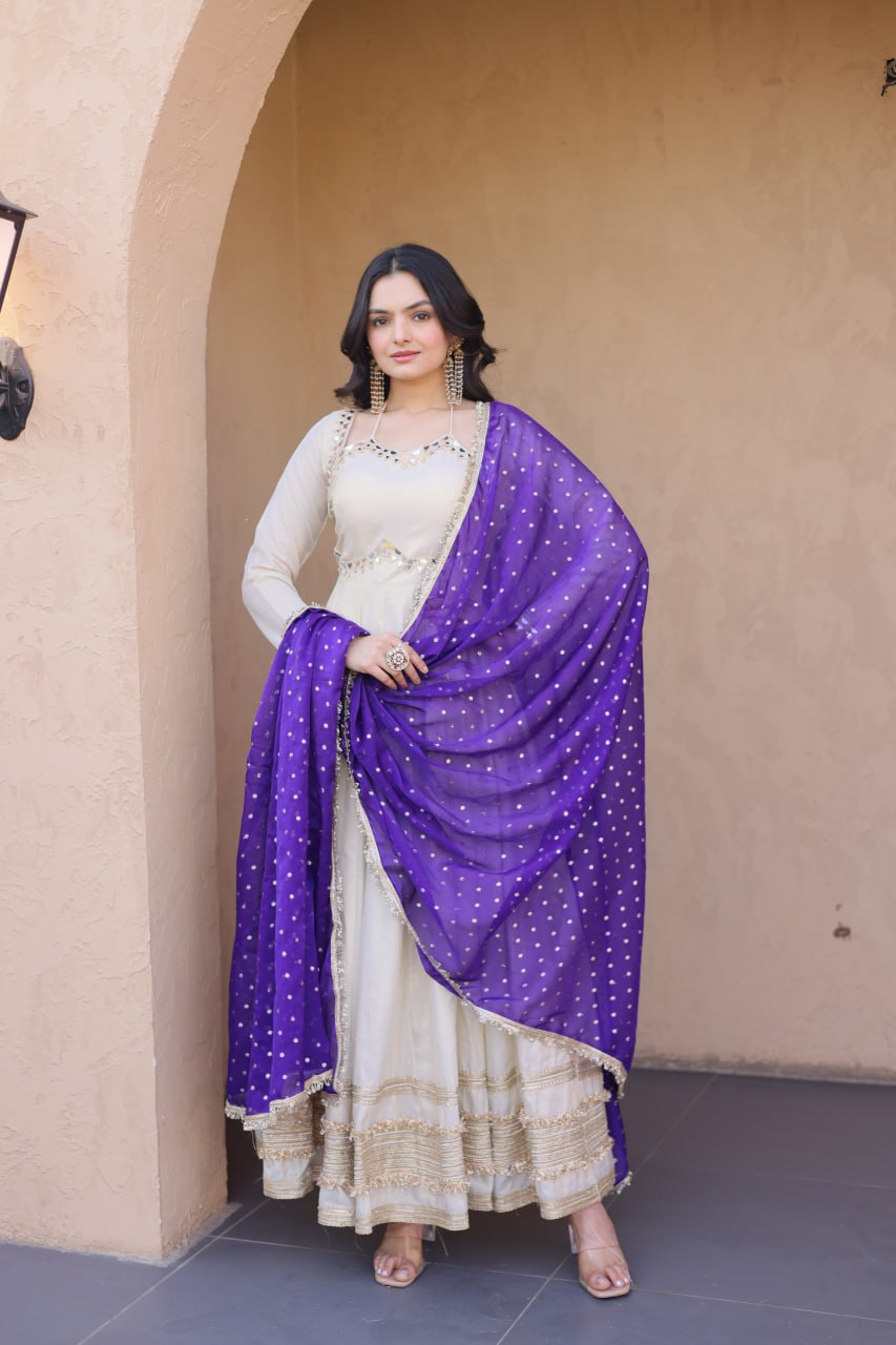 Premium Cosmos Real Mirror Work Gown with Dupatta