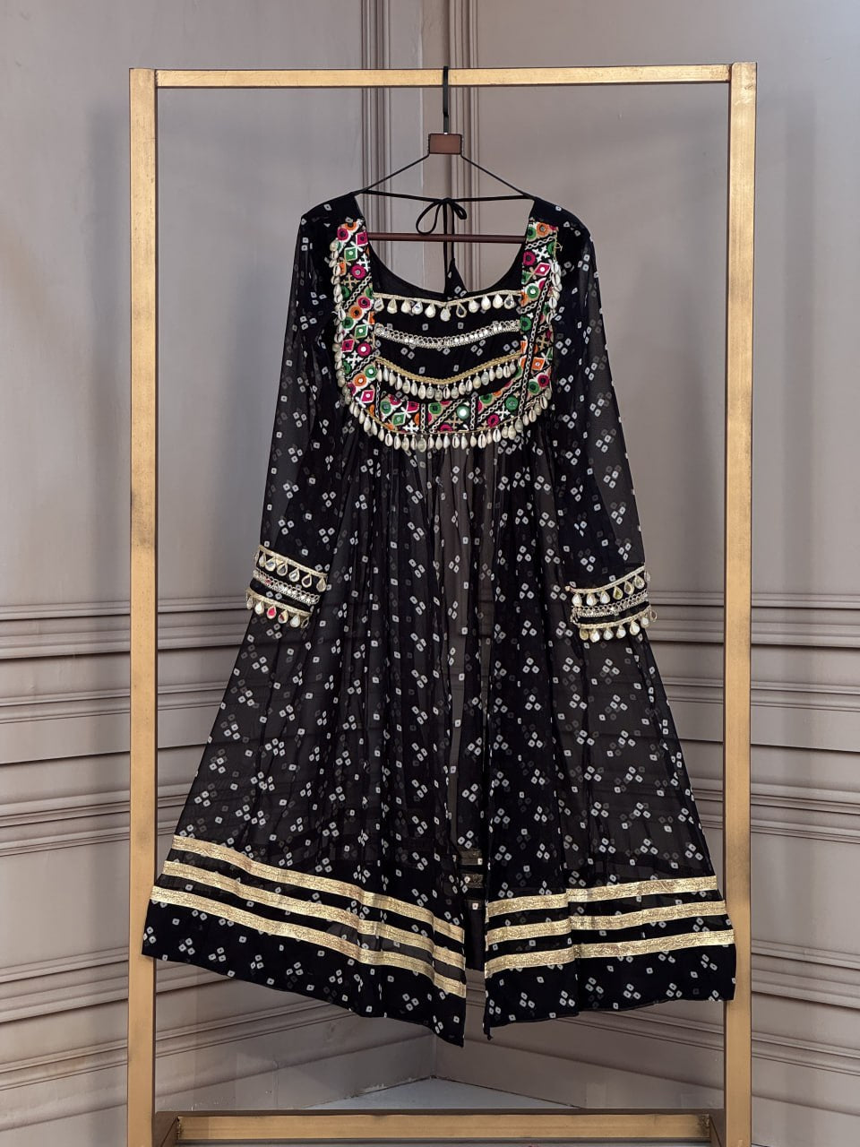 Premium Faux Georgette Navratri Kurti with Bandhani Print &amp; Kutchi Patchwork