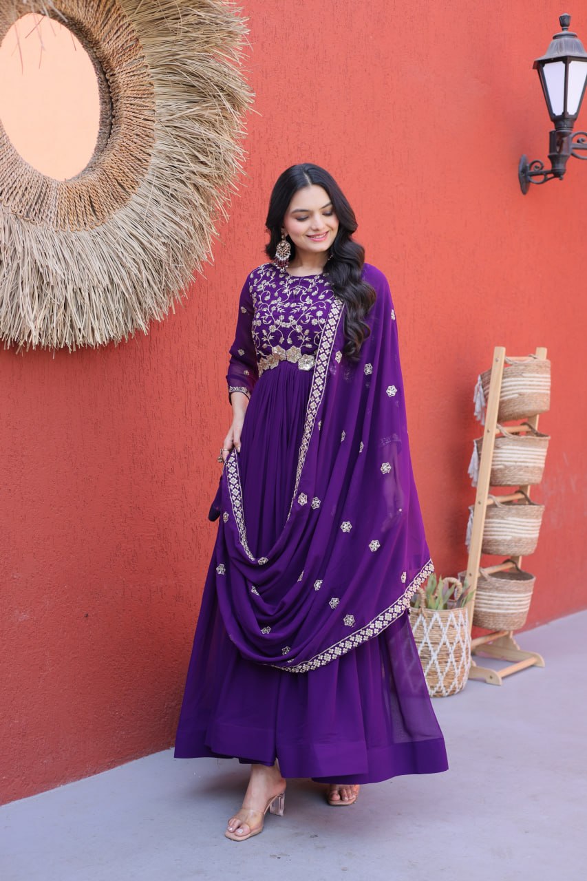 Premium Faux Blooming Embroidered Gown with Dupatta