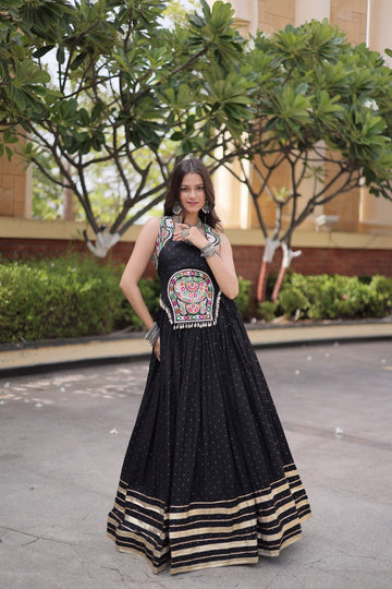 Reyon Navratri Lehenga Choli with Mukesh & Gamthi Mirror Work