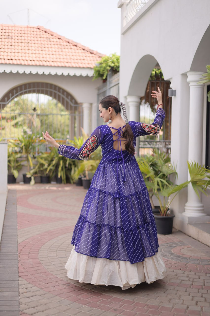 Premium Kora Cotton Navratri Lehenga with Laheriya Print & Kutchi Patchwork Kurti