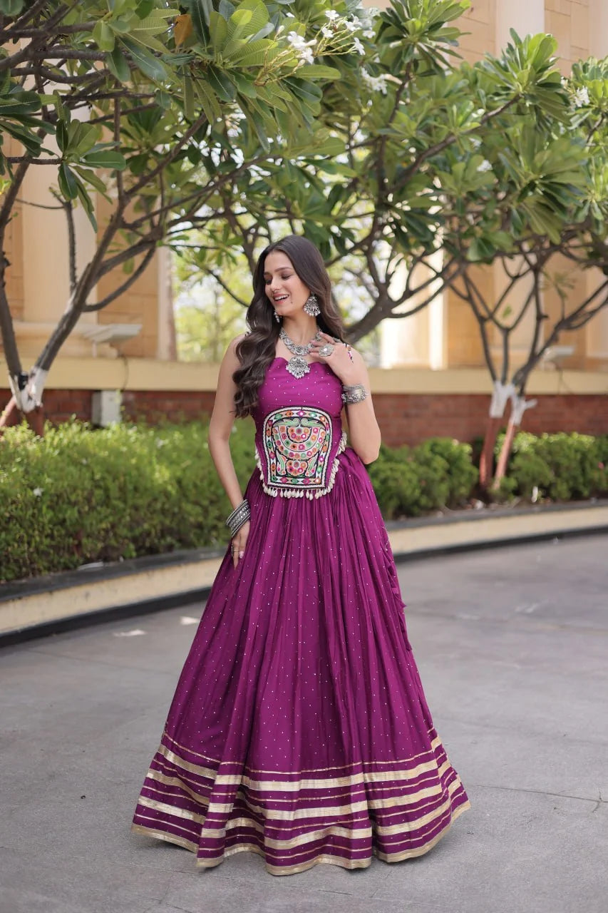 Reyon Navratri Lehenga Choli with Mukesh & Gamthi Mirror Work