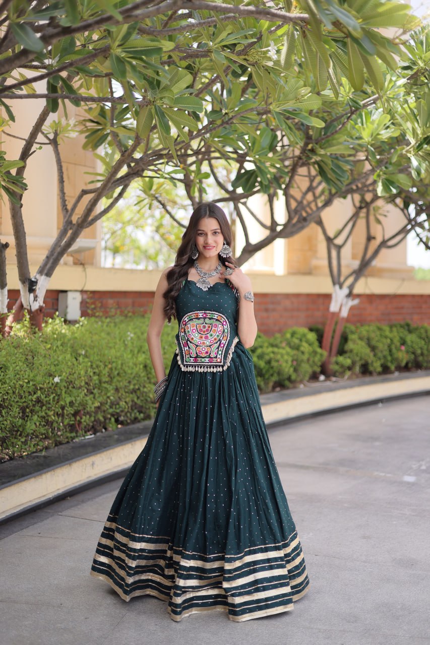 Reyon Navratri Lehenga Choli with Mukesh & Gamthi Mirror Work
