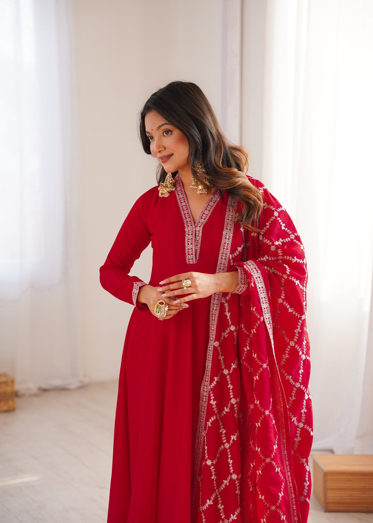 Premium Blooming Vichitra Silk Anarkali Gown with Embroidery, Sequin, Dori & Jari Work
