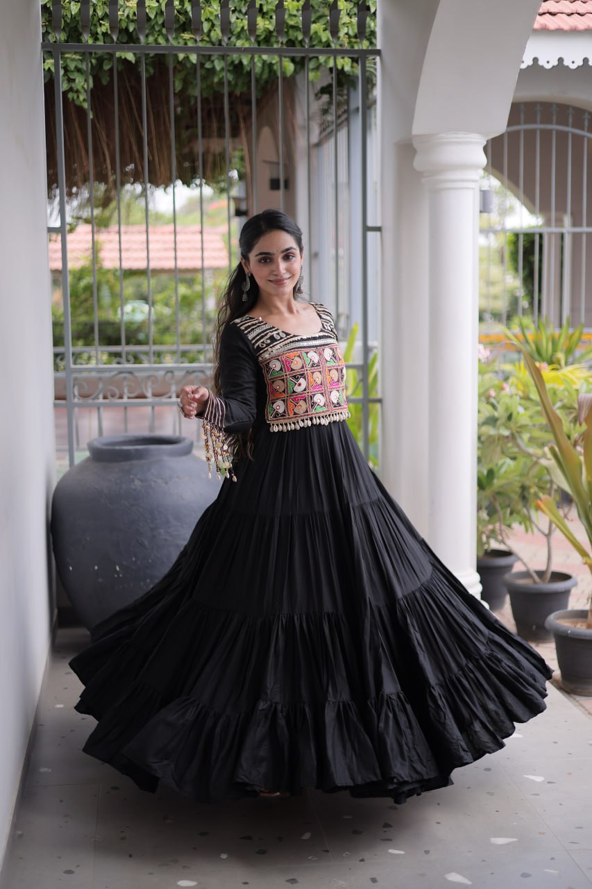 Reyon Navratri Gown with Kutchi Gamthi Embroidery & Mirror Work