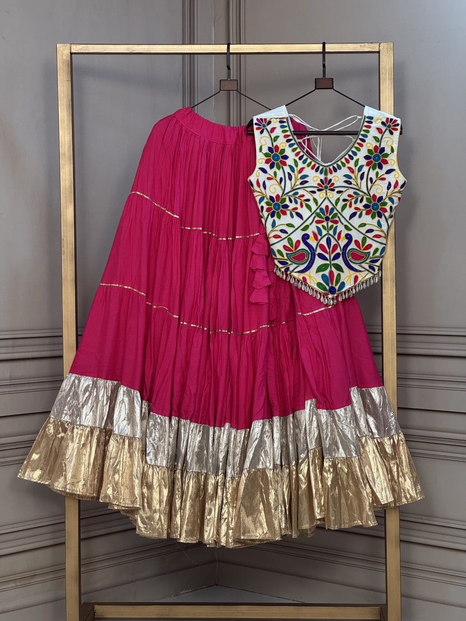 Premium Rayon Navratri Lehenga Choli with Lampi Lace & Kutchi Work Blouse