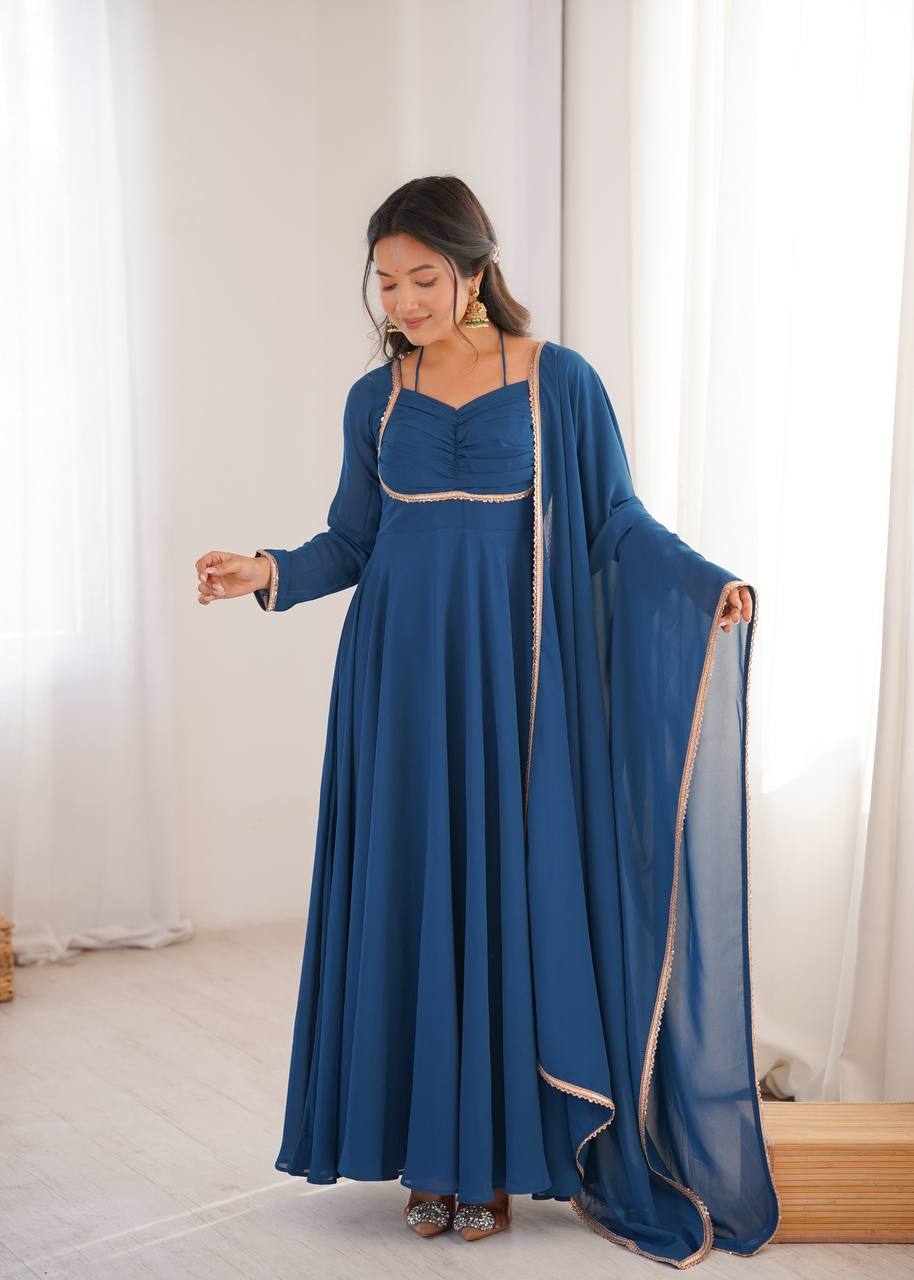 Premium Fox Blooming Georgette 7 Meter Flared Anarkali Gown Set