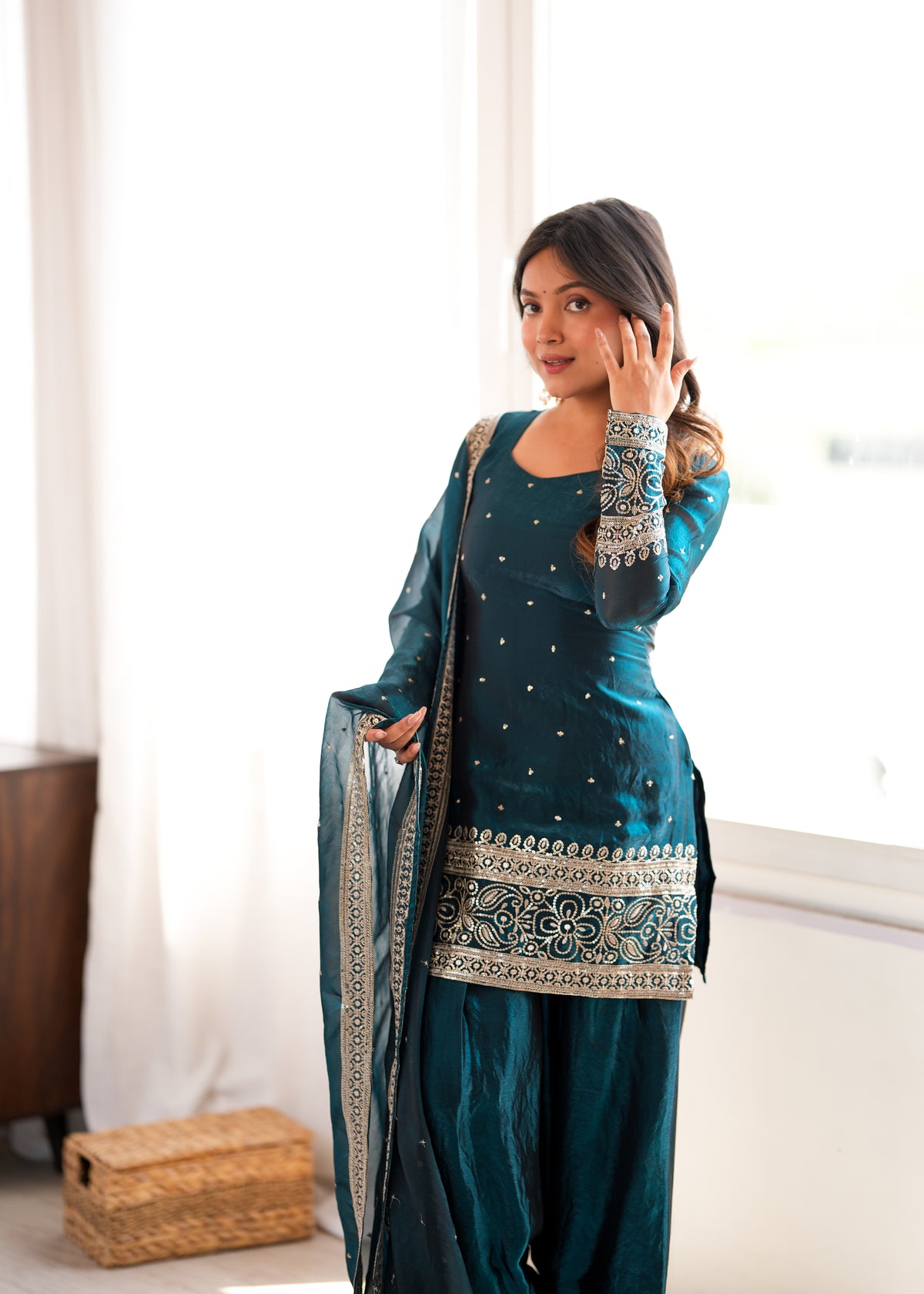 Premium Heavy Fendy Silk Embroidered Farshi Shalwar Set