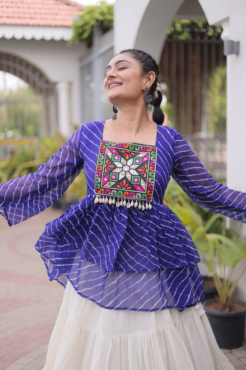 Premium Kora Cotton Navratri Lehenga Choli with Frill Stitching, Lampi Lace & Kutchi Gamthi Patchwork