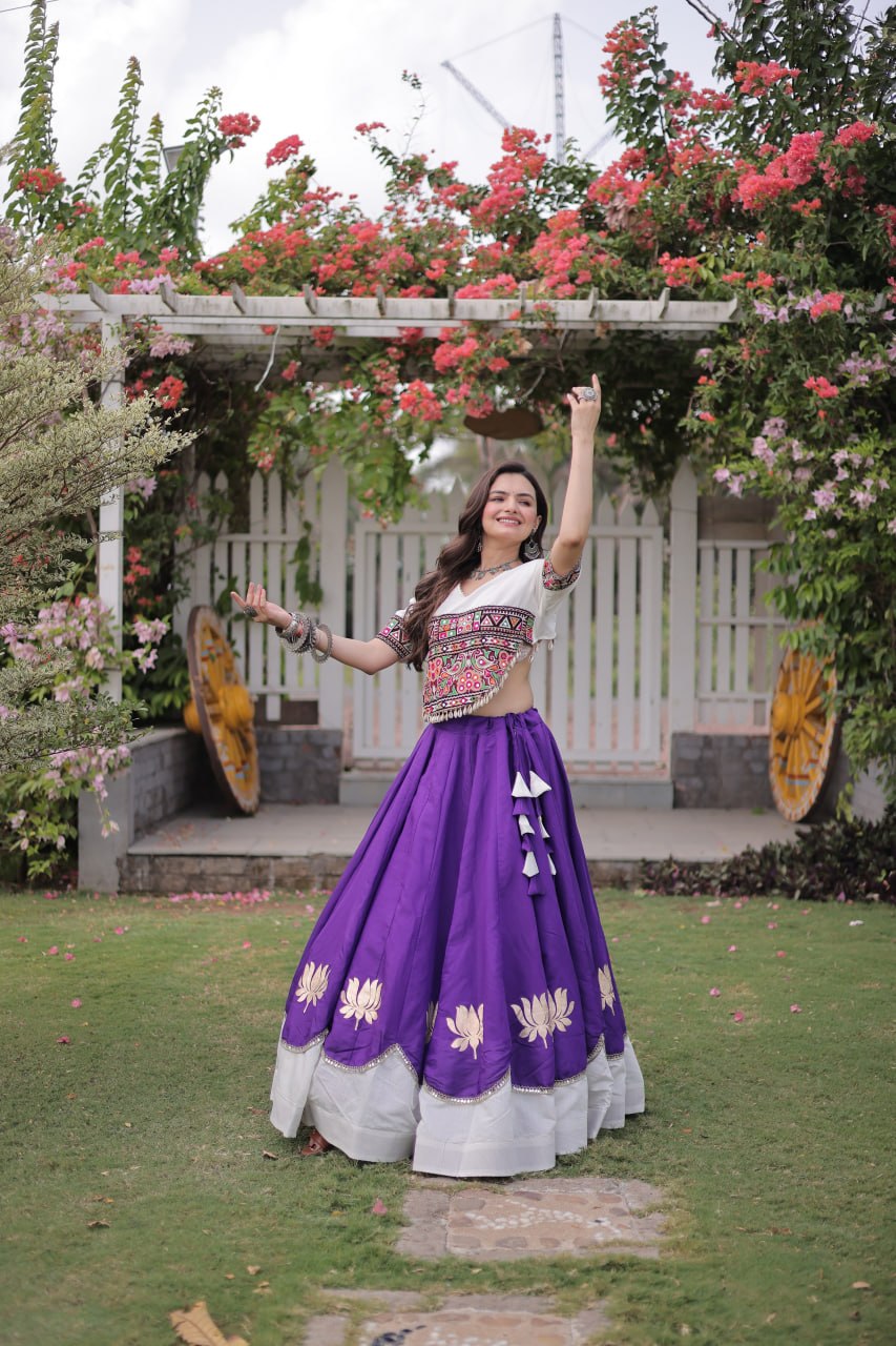 Premium Roman Fabric Navratri Lehenga Choli with Gota & Mirror Work