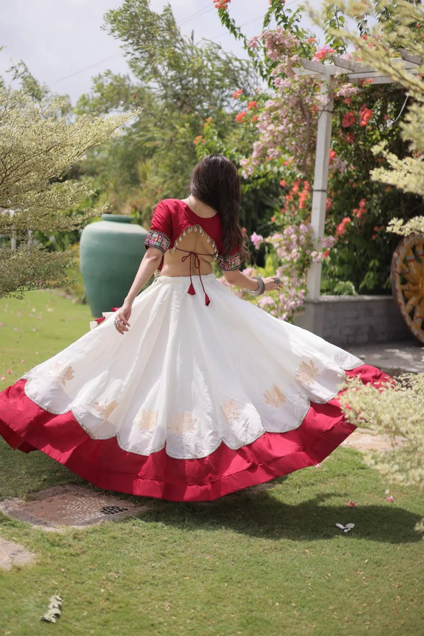 Premium Roman Fabric Navratri Lehenga Choli with Gota & Mirror Work