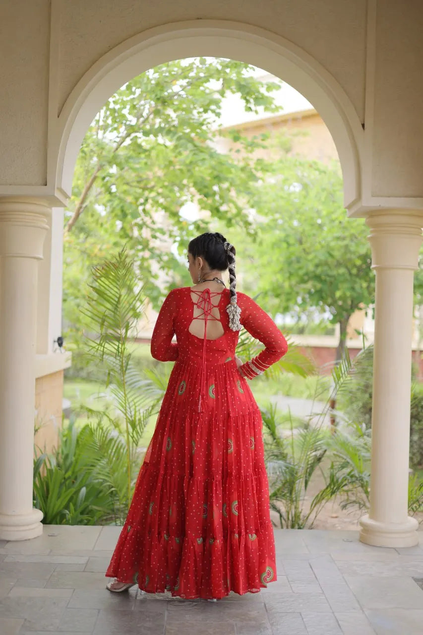 Premium Faux Georgette Navratri Gown with Bandhani Print & Kutchi Patchwork