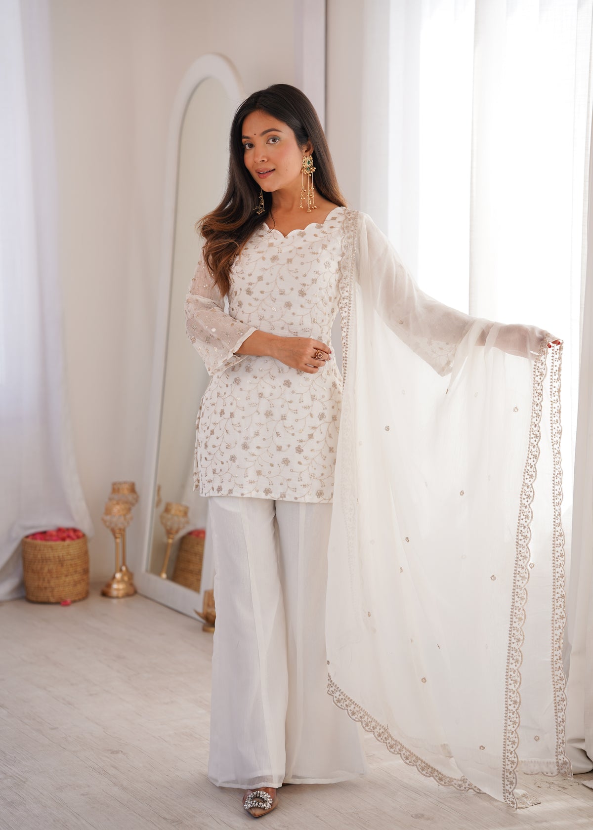 Premium Crunchy Silk Top Pant Set with Embroidery, Sequin & Jari Work