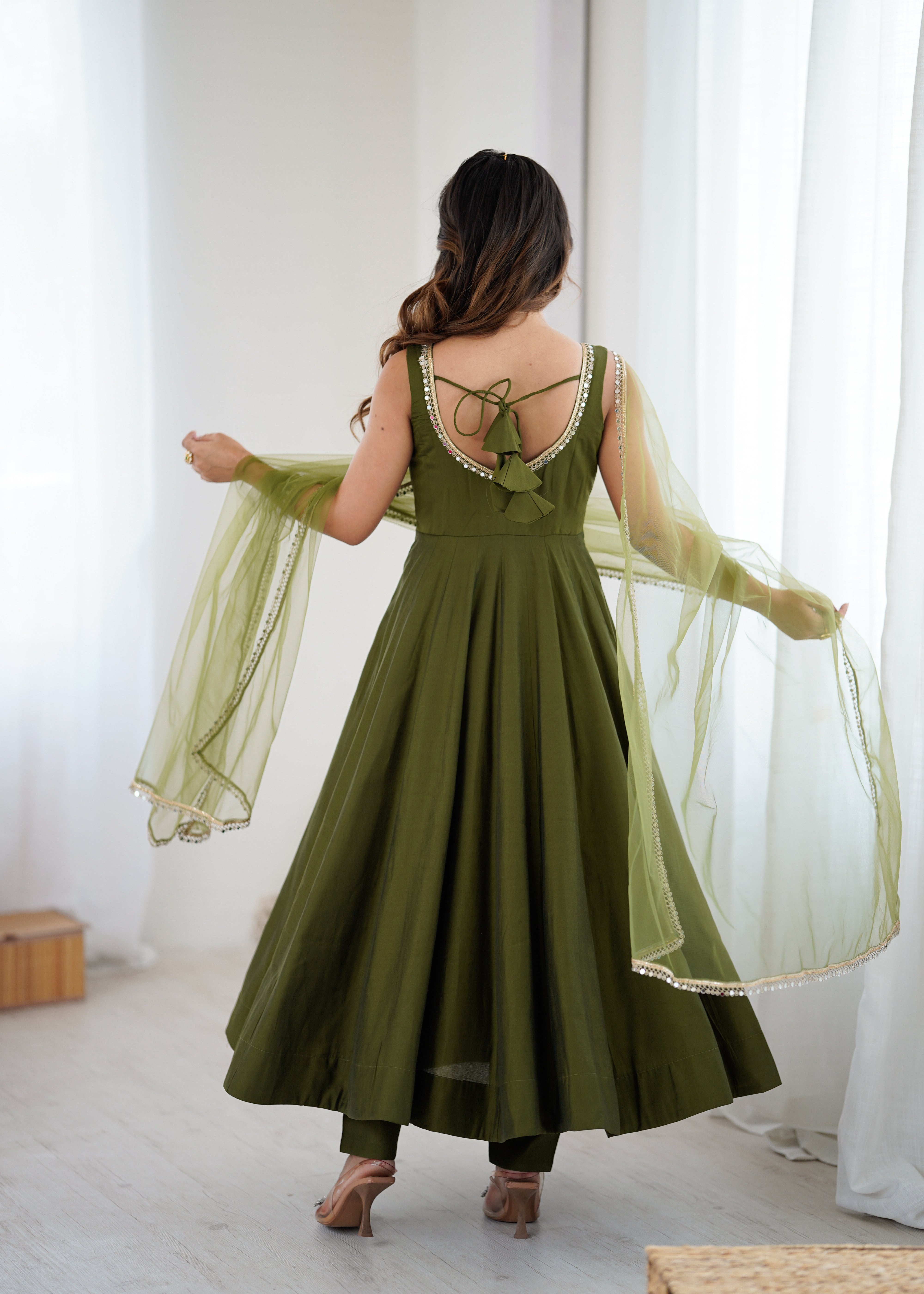 Premium Pure Romansilk Chanderi 4 Meter Flared Anarkali Gown Set