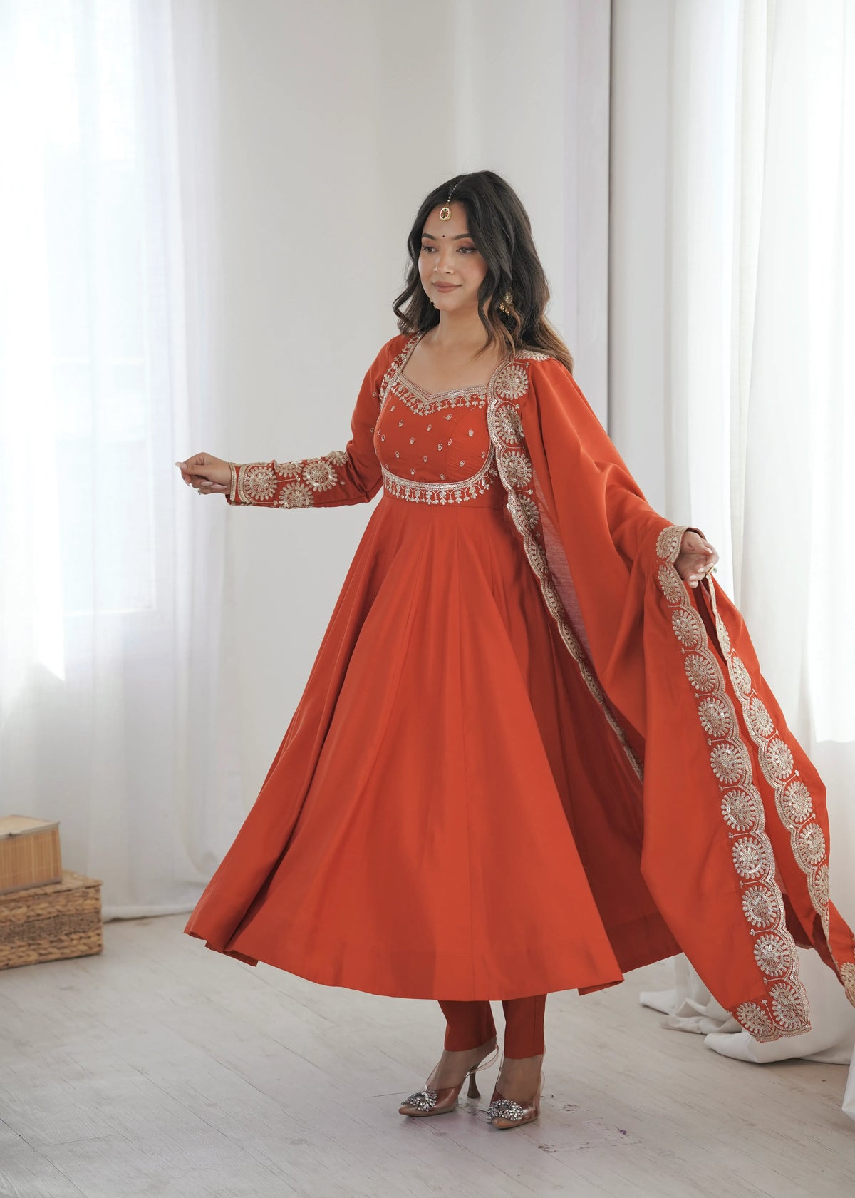 Premium Roman Silk Anarkali Gown with Embroidery & Sequin Work