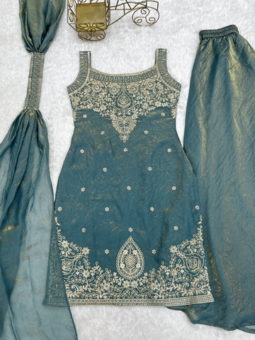 Premium Fendy Silk Embroidered Sharara Set with Dupatta