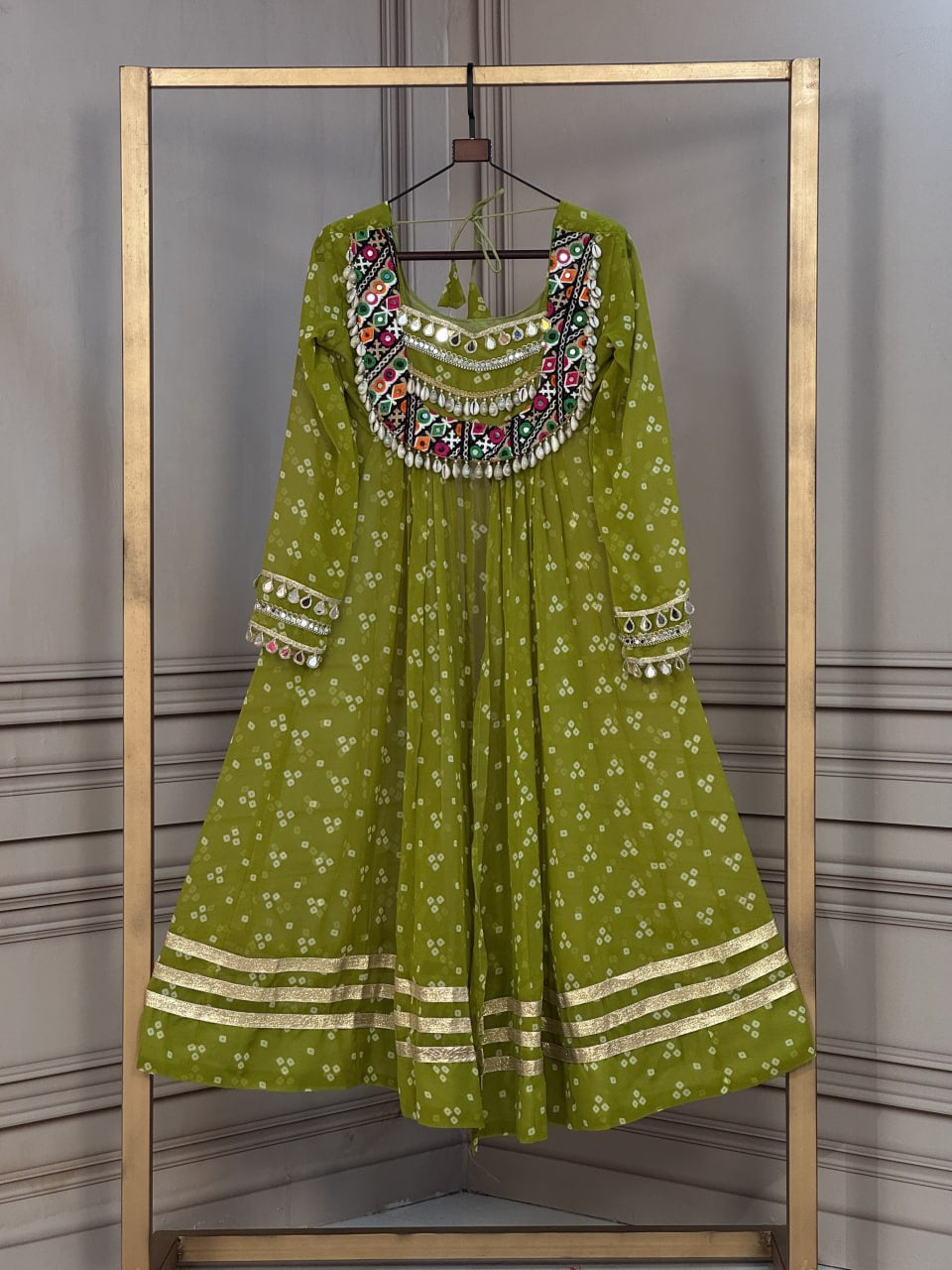 Premium Faux Georgette Navratri Kurti with Bandhani Print &amp; Kutchi Patchwork