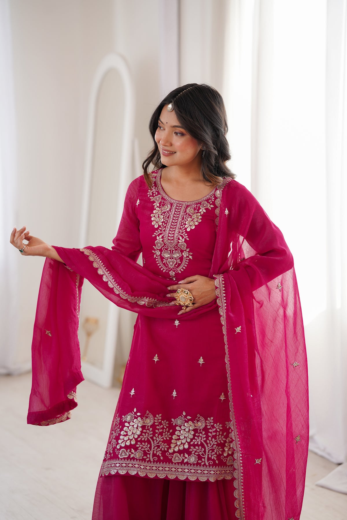 Premium Crunchy Silk Sharara Suit with Embroidery, Sequin & Jari Work