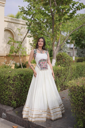 Reyon Navratri Lehenga Choli with Mukesh & Gamthi Mirror Work