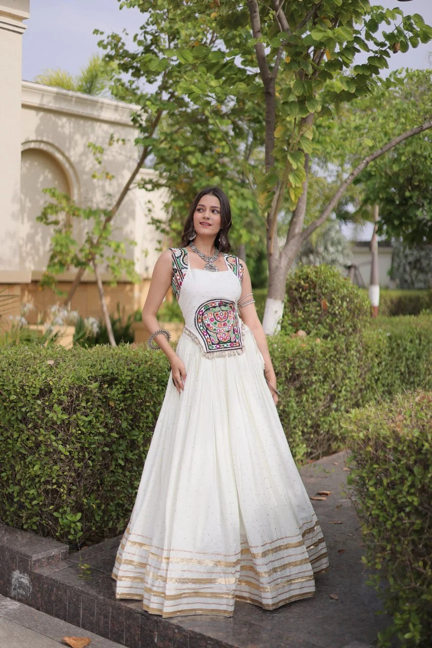 Reyon Navratri Lehenga Choli with Mukesh & Gamthi Mirror Work